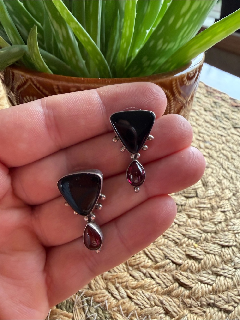 Vintage Onyx and Carnelian Stud Earrings